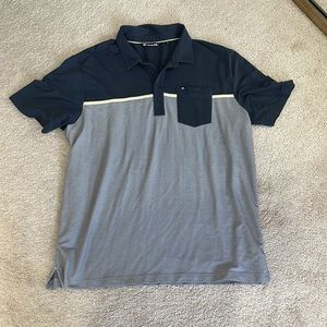 Travis Mathew Polo Shirt XXL Golf Short Sleeve Button Collar Stripe Navy Blue